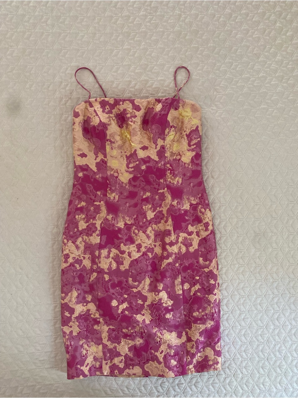Theia Pink and Gold Floral-Effect Spaghetti-Strap Dress